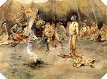 黒足の勇者を拷問するスー族 1897年 チャールズ・マリオン・ラッセル Oil Paintings